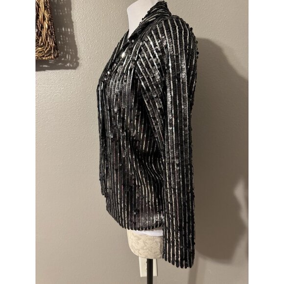 Lulus Sequin Jacket S Small Black Silver Wedding Formal Party Cruise Holiday NEW - Picture 10 of 16